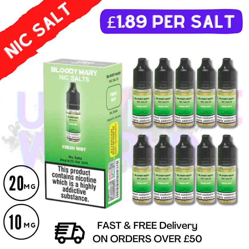 Box Of 10 Fresh Mint Bloody Mary 10ml nic salt e-liquid £18.99 - UK Vape World