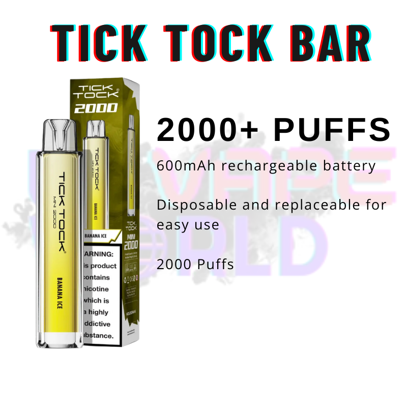 Features Of Banana Ice Tick Tock Mini 2000 Puff Kit