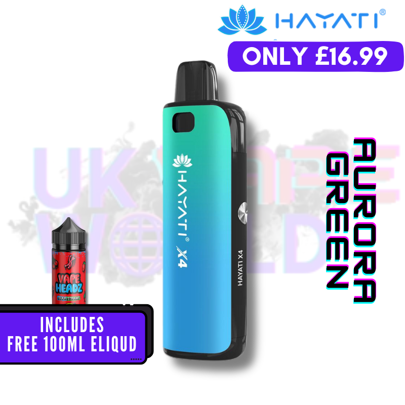 Hayati X4 Refillable Pod Vape Kit + Free 100ML Liquid - Aurora Green - UK Vape World