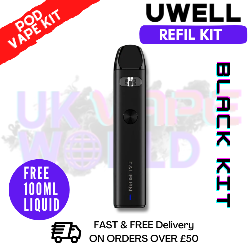 Shop Black Kit Uwell Caliburn A2 Pod Kit + Free 100ML E Liquid - UK Vape World