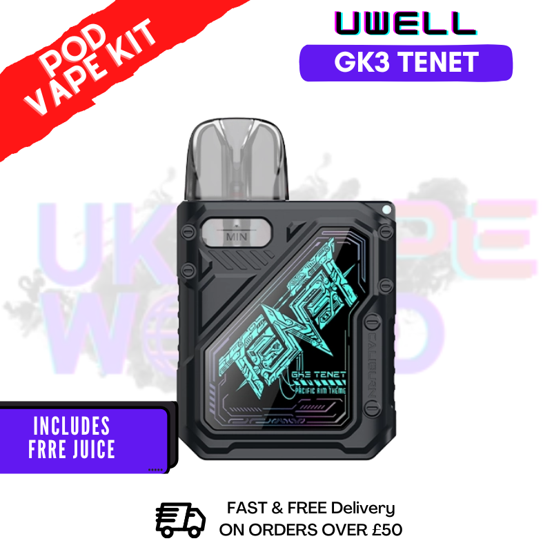 Black Uwell Caliburn GK3 Tenet Pod Kit + Free Nic Salt