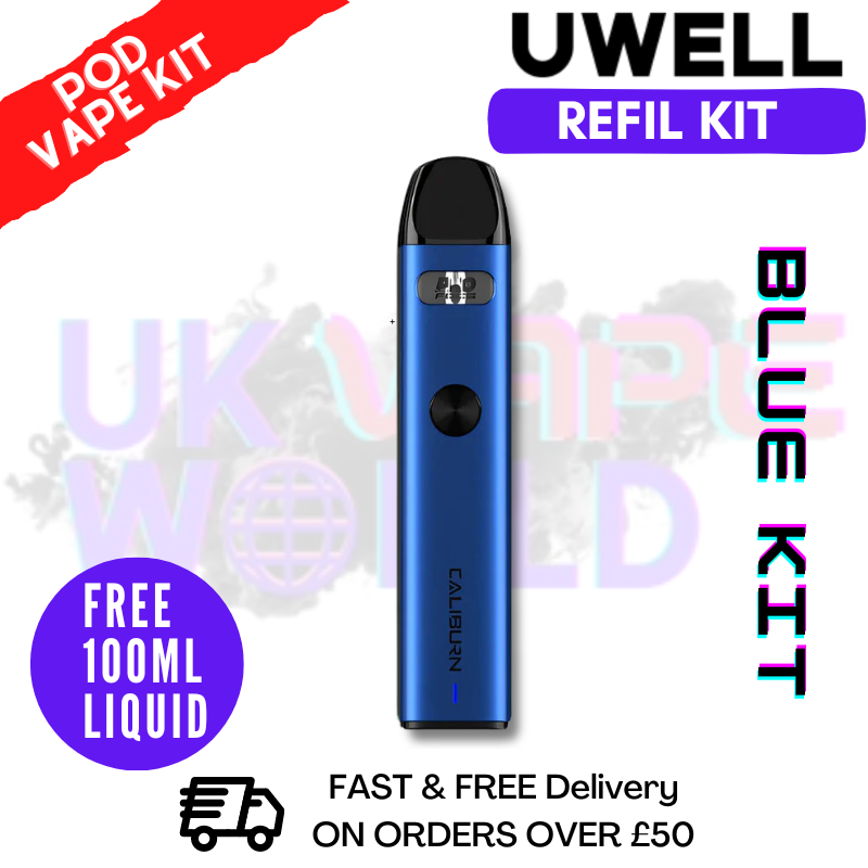 Shop Blue Kit Uwell Caliburn A2 Pod Kit + Free 100ML E Liquid - UK Vape World