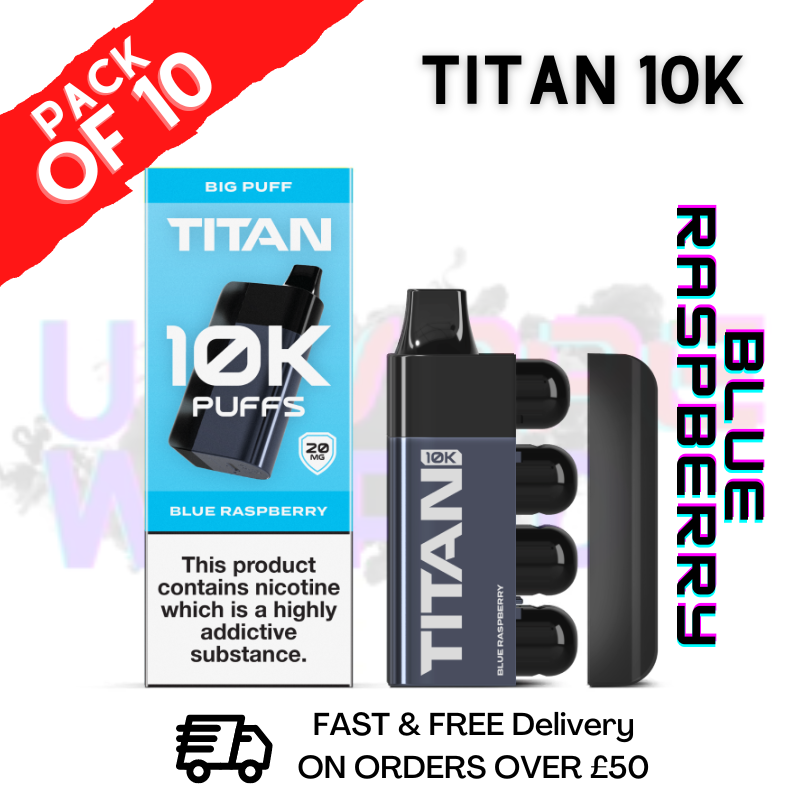 Shop Blue Raspberry - Titan 10K Disposable Vape Kit Box Pack Of 10 - UK Vape World