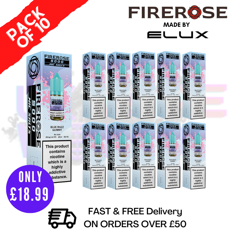 Blue Razz Gummy Firerose 5000 Nic Salt Box Of 10