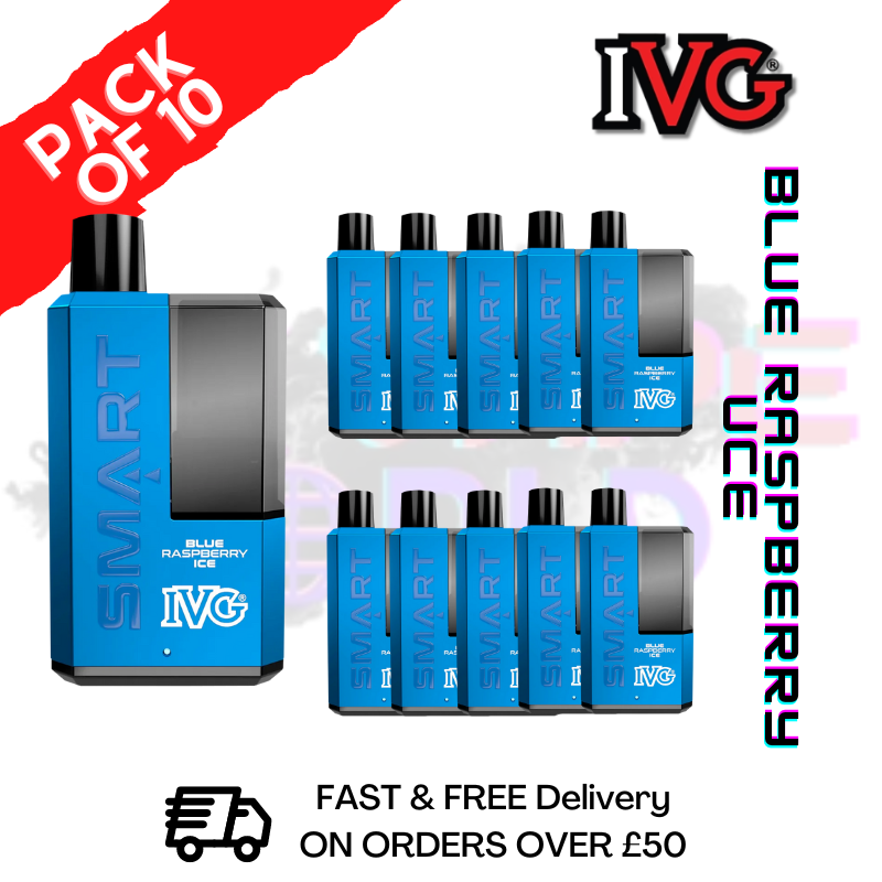 Shop Blue Raspberry ICE IVG Smart 5500 Puff Kit Pack / Box Of 10 - UK Vape World