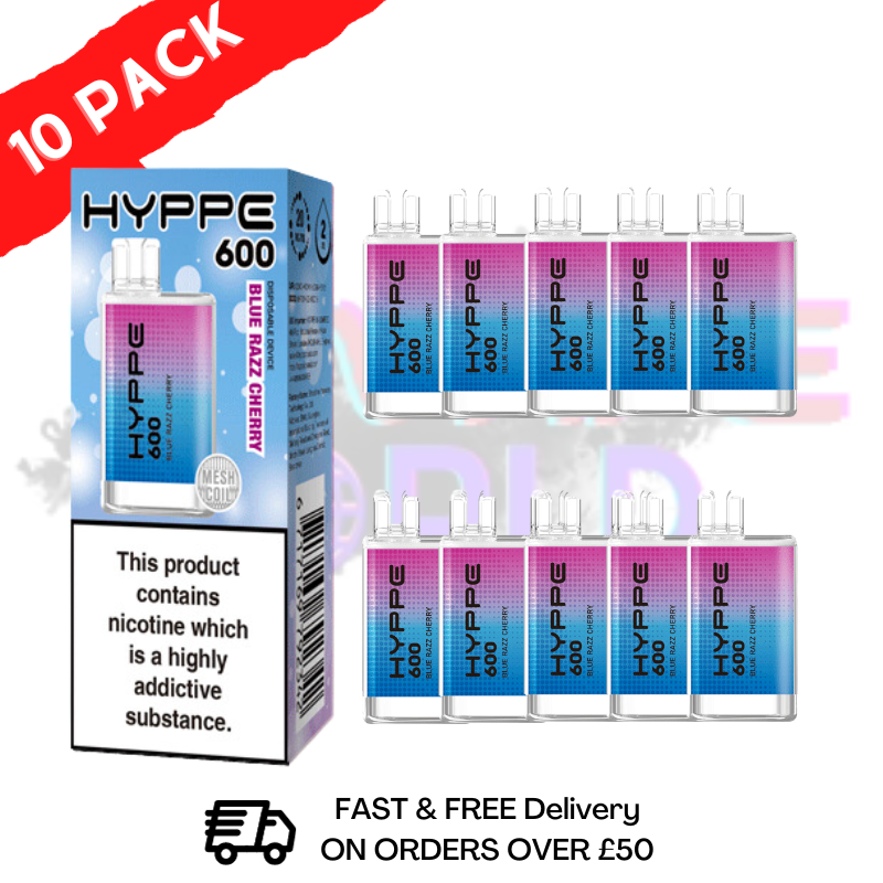 Blue Razz Cherry HYPPE BAR Puffs 600 Pack Of 10 Disposable Bars - UK Vape World