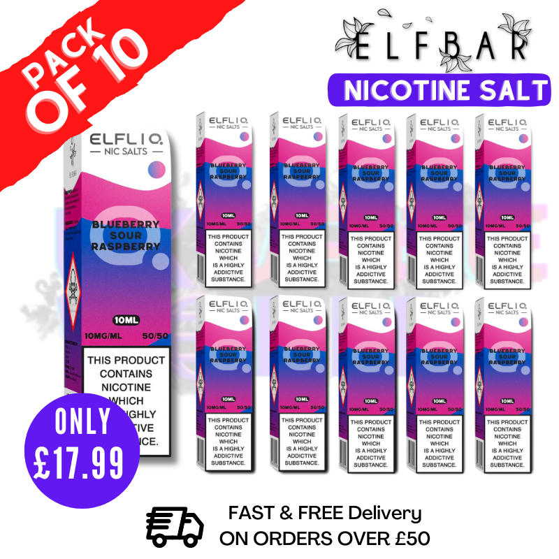 Shop Blue Sour Raspberry ElfLiq Nic Salt BOX OF 10 - ONLY £17.99 - UK Vape World