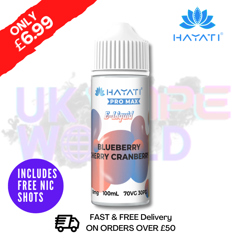 Shop Blueberry Cherry Cranberry Hayati Pro Max Shortfill Juice 100ML Eliquid - UK Vape World