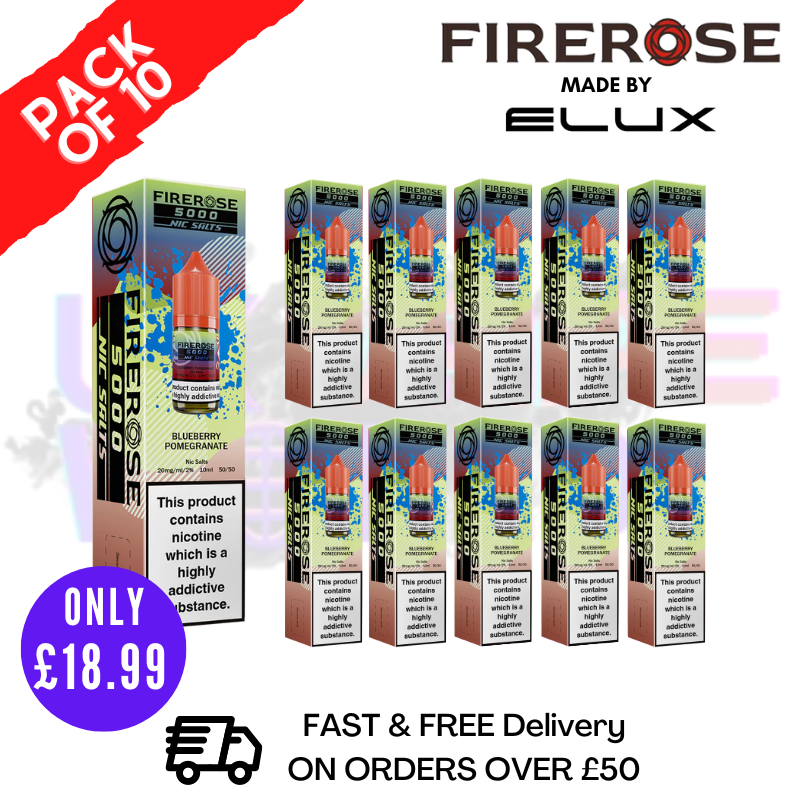 Shop Blueberry Pomegrante Firerose 5000 Nic Salt Box Of 10 - UK Vape World