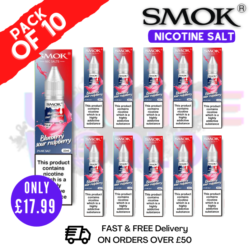 Shop Blueberry Sour Raspberry Smok Nic Salt E Liquid BOX OF 10 - UK Vape World