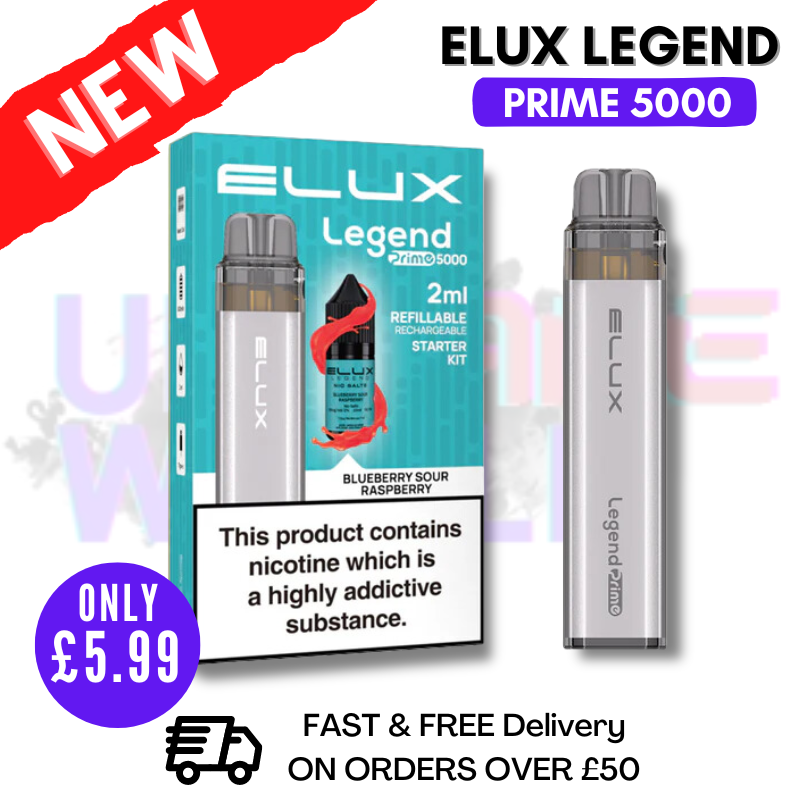 Shop Blueberry Sour Raspberry Elux Legend PRIME 5000 Puff Disposable Vape Kit - UK Vape World