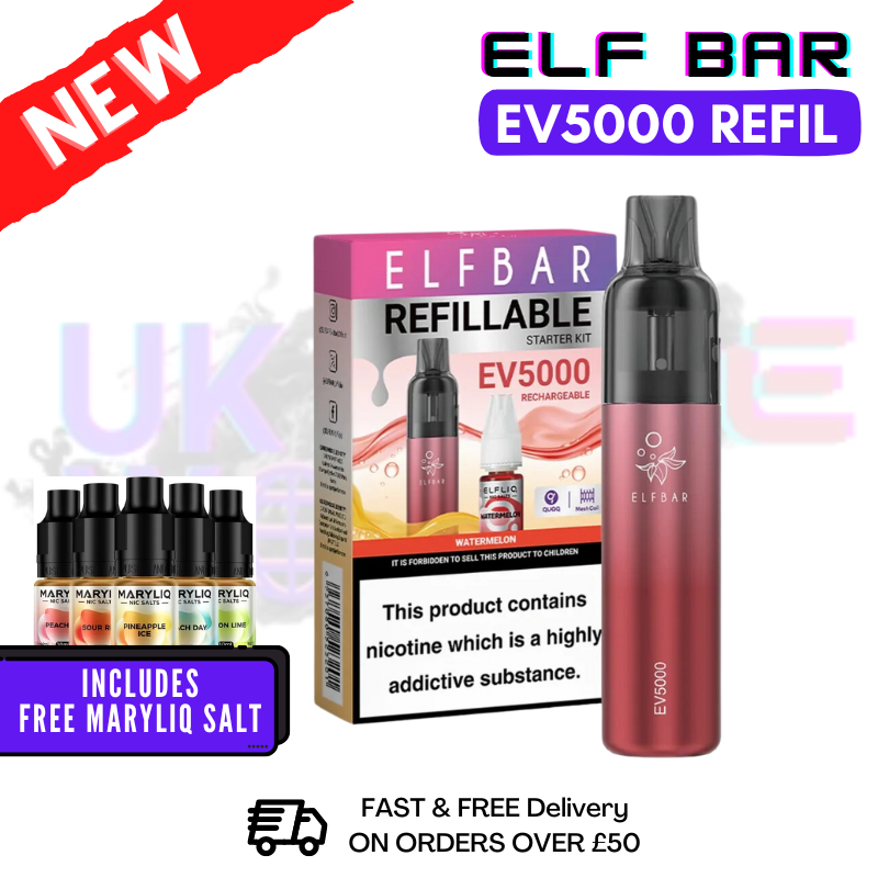 Shop Elf Bar EV 5000 Refillable Kit + FREE MARYLIQ | ONLY £7.99 - UK Vape World