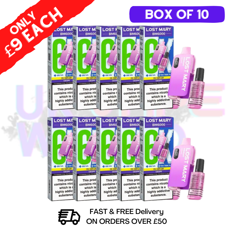 Shop Grape LOST MARY 6000PUFF 6K Box / Pack Of 10 Kit - UK Vape World