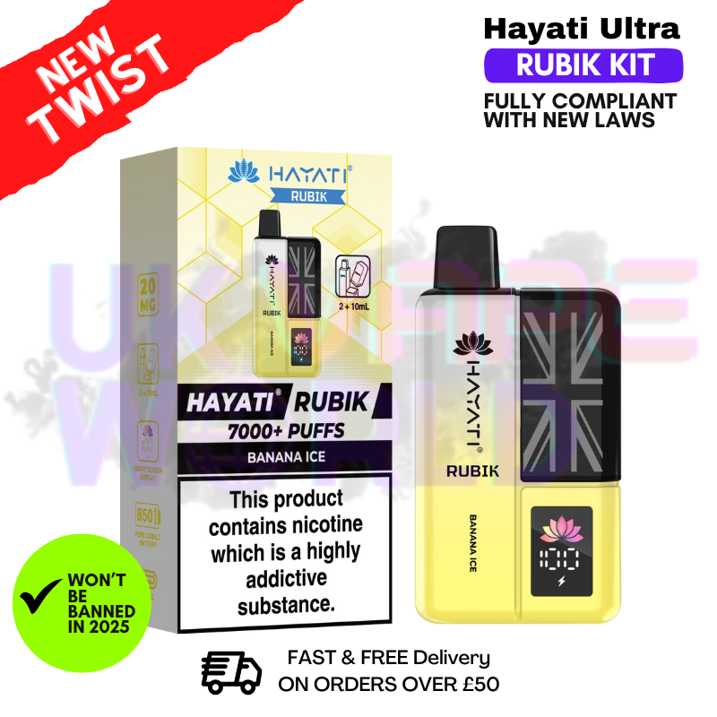 Shop Banana ICE Hayati Rubik 7000 Puff 7K Bar - UK Vape World