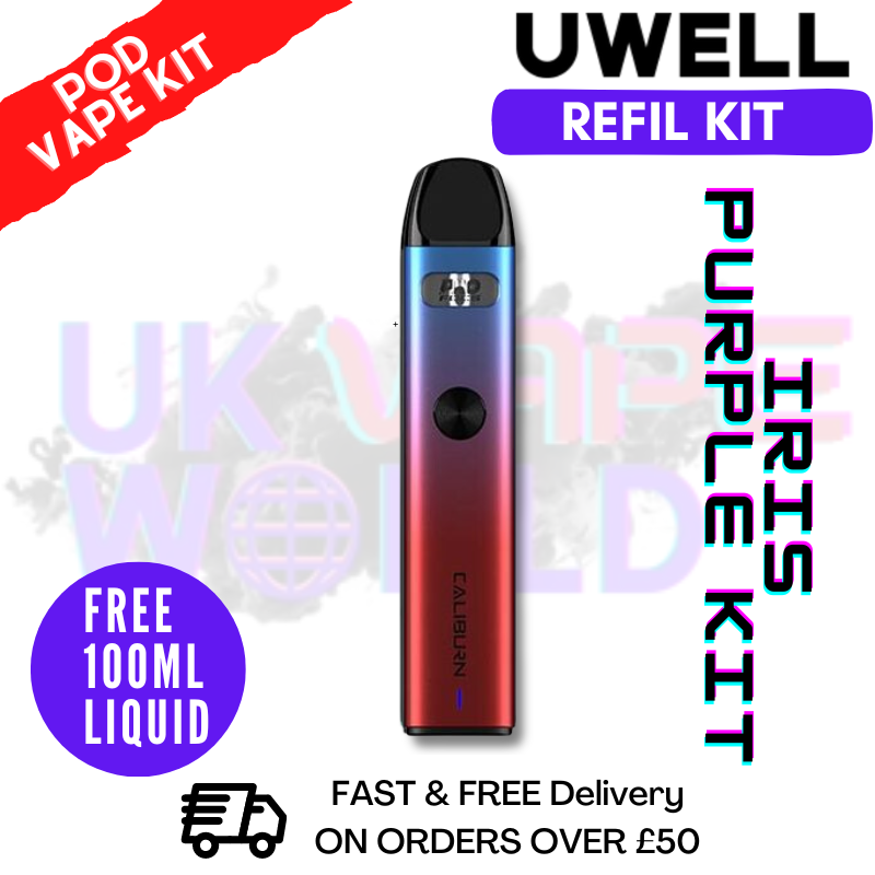 Shop Iris Purple Kit Uwell Caliburn A2 Pod Kit + Free 100ML E Liquid - UK Vape World