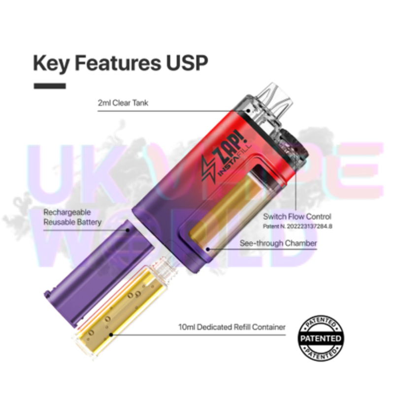 Key Features Of Zap Instafill Bar 3500 Puff Mixed Berries - UK Vape World