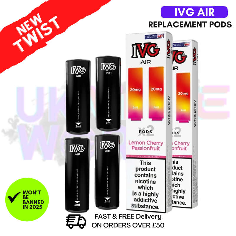 Shop IVG AIR Pods Lemon Cherry Passionfruit Pack Of 4 - UK Vape World