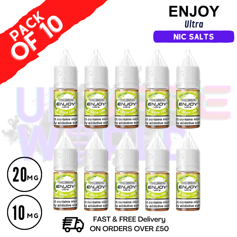 Shop Lemon Lime Enjoy Ultra 9000 Nic Salt Box Of 10 - UK Vape World