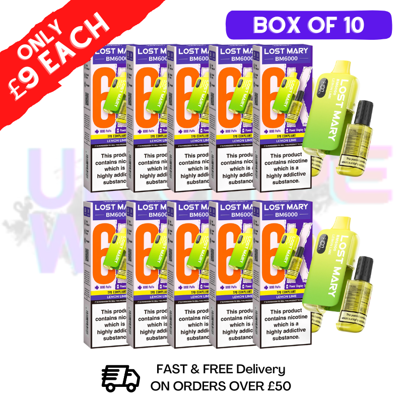 Shop Lemon Lime LOST MARY 6000PUFF 6K Box / Pack Of 10 Kit - UK Vape Wordl