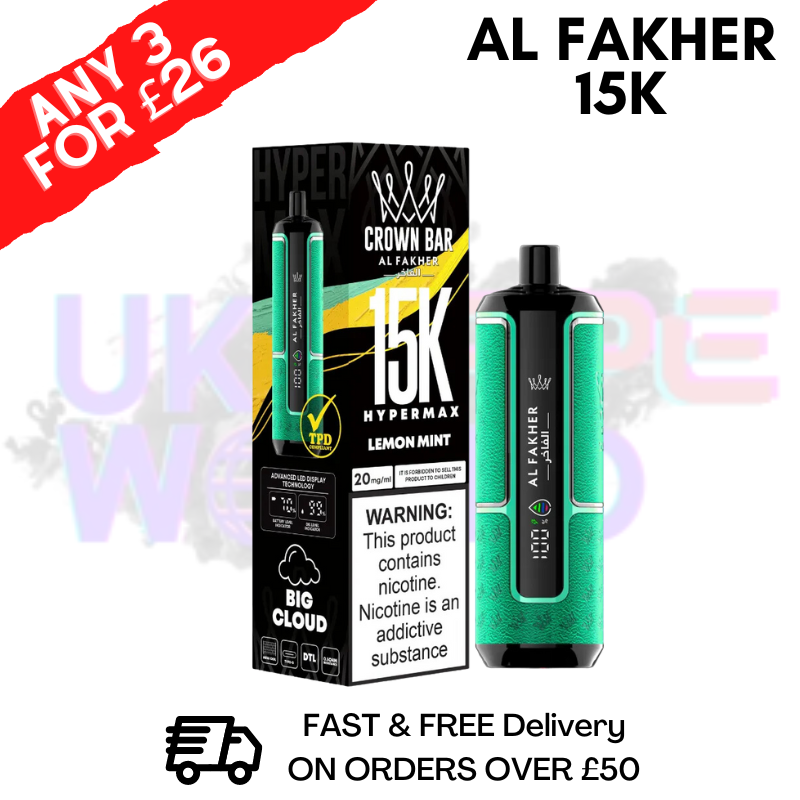 Shop Lemon Mint Al Fakher HyperMax 15k Puff | ANY 3 FOR £26 - UK Vape World