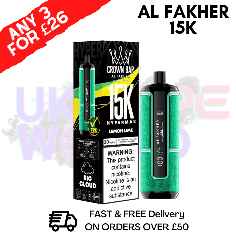 Shop Lemon lime Al Fakher HyperMax 15k Puff | ANY 3 FOR £26 - UK Vape World