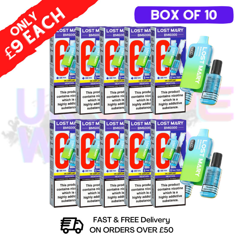 Shop Menthol LOST MARY 6000PUFF 6K Box / Pack Of 10 Kit - UK Vape World