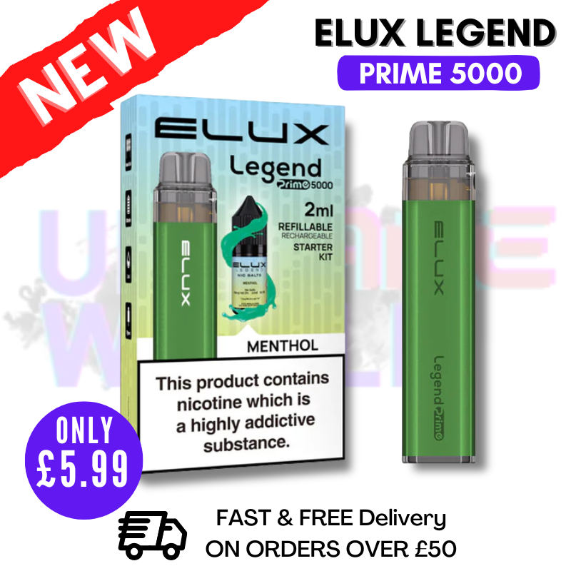 Shop Menthol Elux Legend PRIME 5000 Puff Disposable Vape Kit. - UK Vape World 