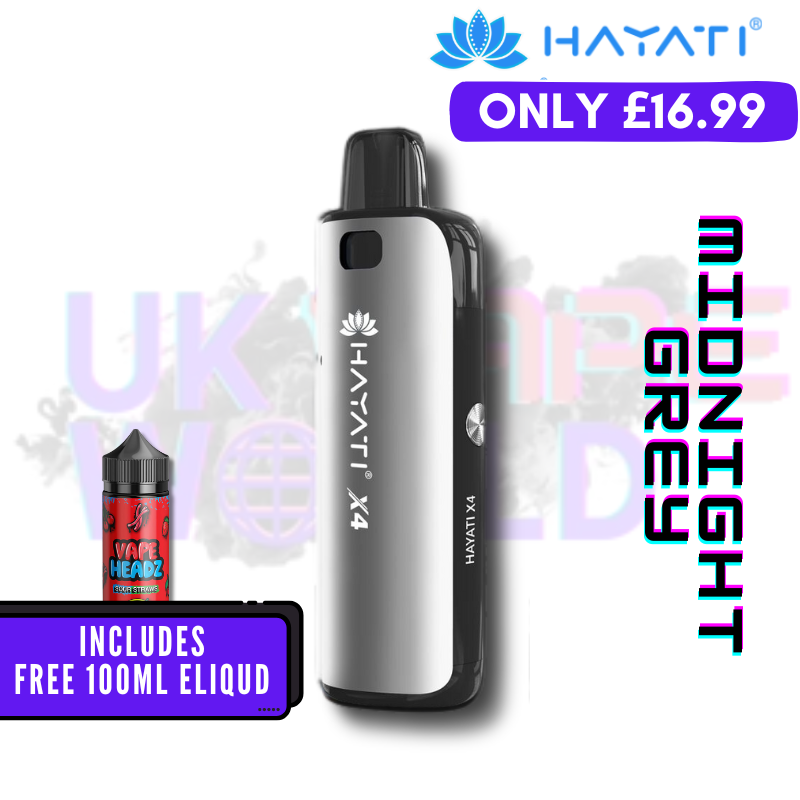 Shop Hayati X4 Refillable Pod Vape Kit + Free 100ML Liquid - Midnight Grey - UK Vape World