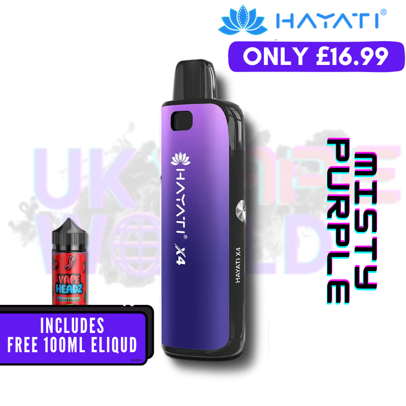 Hayati X4 Refillable Pod Vape Kit + Free 100ML Liquid - Misty Purple - UK Vape World