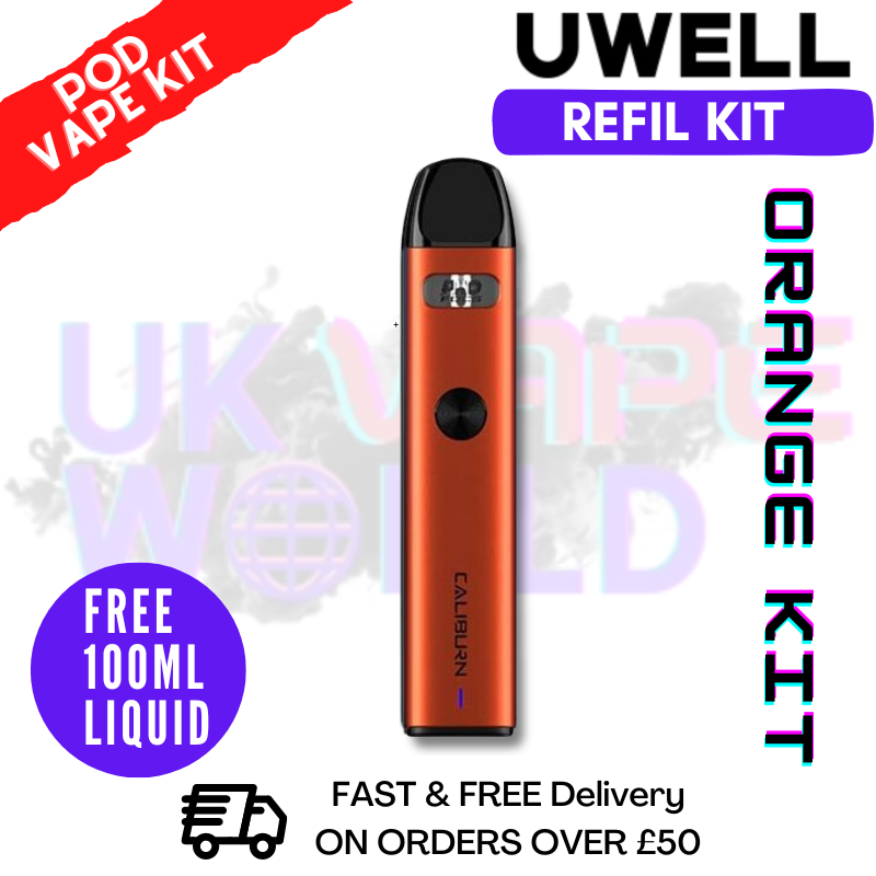 Shop Orange Uwell Caliburn A2 Pod Kit + Free 100ML E Liquid - UK Vape World