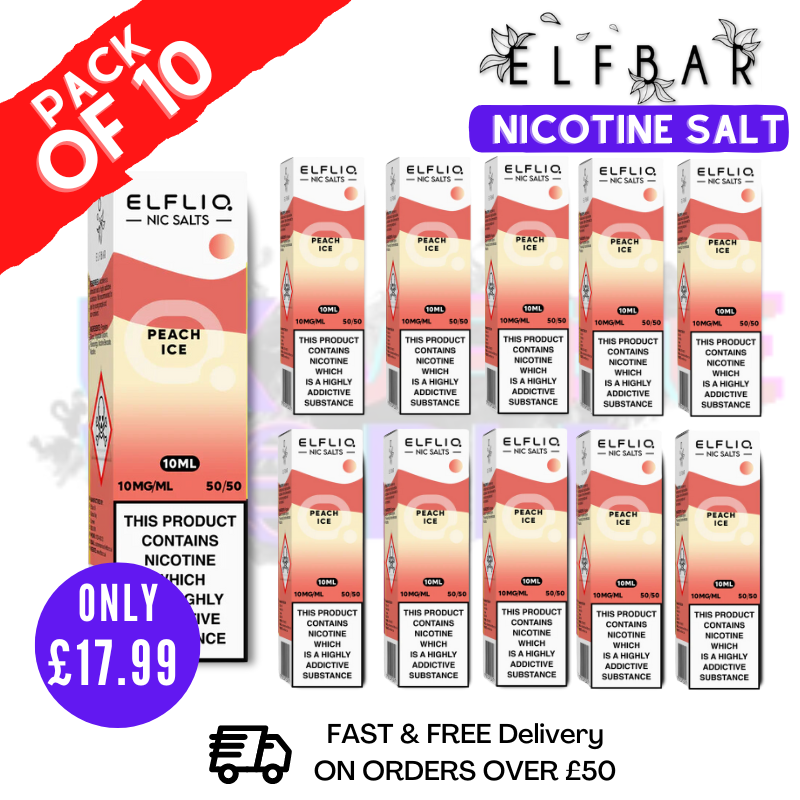 Shop Peach ICE ElfLiq Nic Salt BOX OF 10 - ONLY £17.99 - UK Vape World