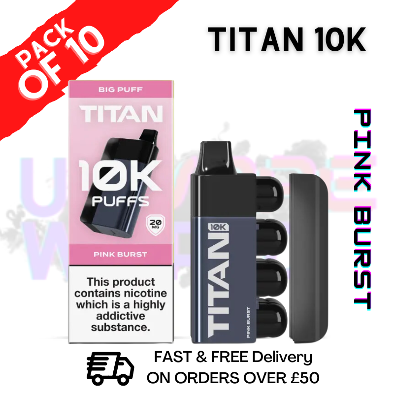 Shop Pink Burst Titan 10K Disposable Vape Kit Box Pack Of 10 - UK Vape World