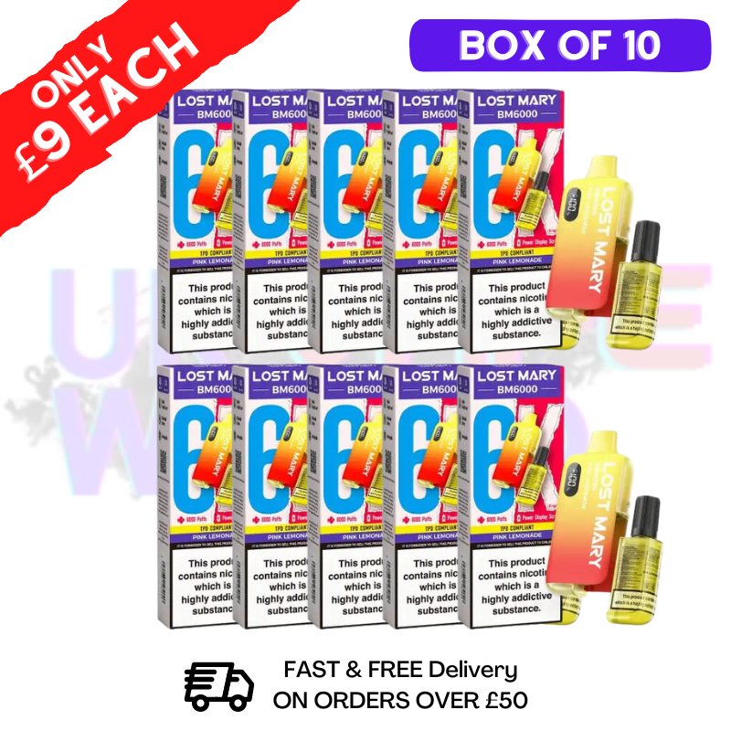 Shop Pink Lemonade LOST MARY 6000PUFF 6K Box / Pack Of 10 Kit - UK Vape World