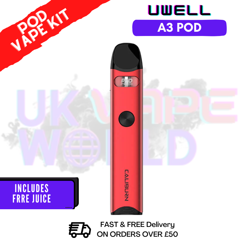 Red Uwell Caliburn A3 Pod Kit + Free Nic Salt