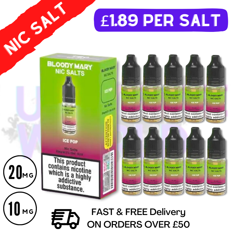 ICE POP Bloody Mary Nic Salt E-Liquids Pack Of 10 Deal - UK Vape World