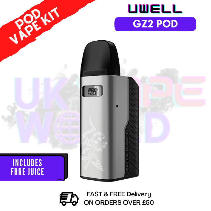 Shop Silver Uwell Caliburn GZ2 Pod Kit + Free Nic Salt - UK Vape World