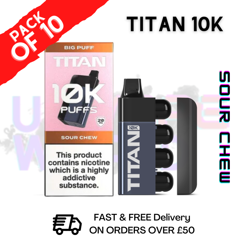 Shop Sour Chew - Titan 10K Disposable Vape Kit Pack Of 10 - UK Vape World