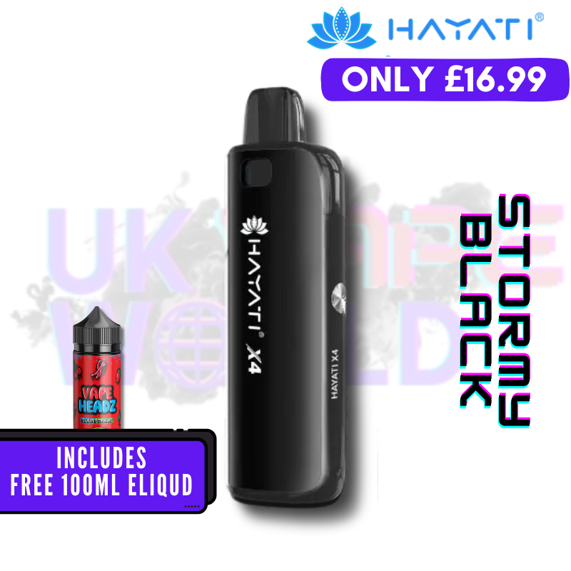 Shop Hayati X4 Refillable Pod Vape Kit + Free 100ML Liquid - Stomy Black Colour - UK Vape World