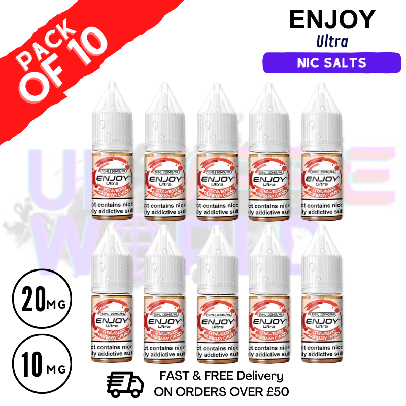 Shop Straw Rasp Cherry ICE Enjoy Ultra 9000 Nic Salt Box Of 10 - UK Vape World