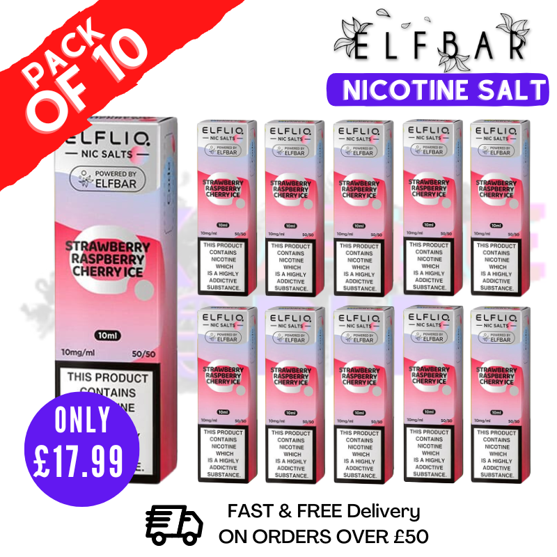 Shop Strawberry Raspberry Cherry ICE ElfLiq Nic Salt BOX OF 10 - ONLY £17.99 - UK Vape World