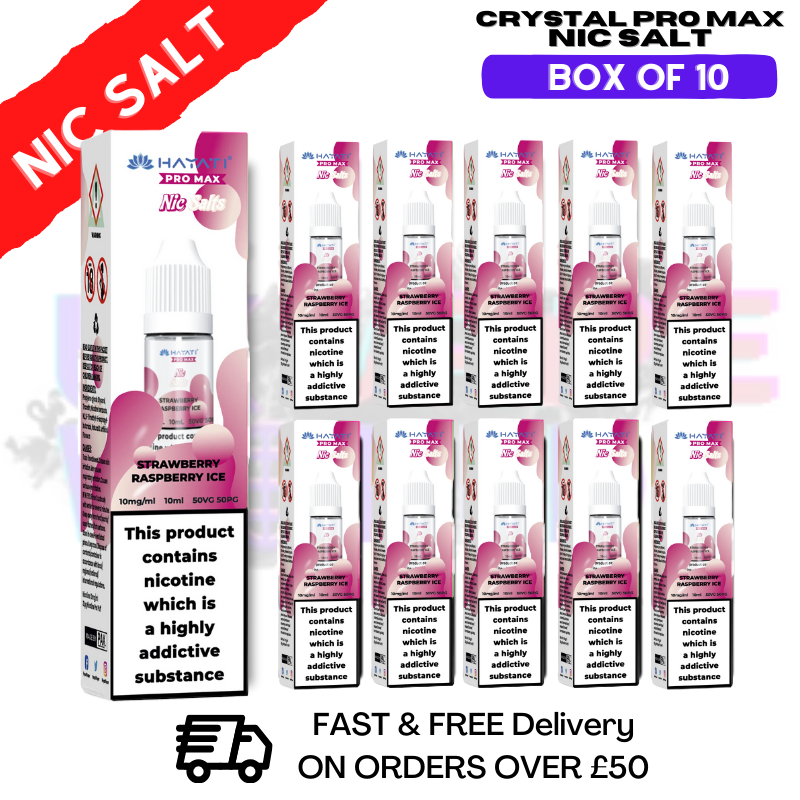 Strawberry Raspberry Ice Hayati Crystal Bar Pro Max Box Of 10 Nic Salts