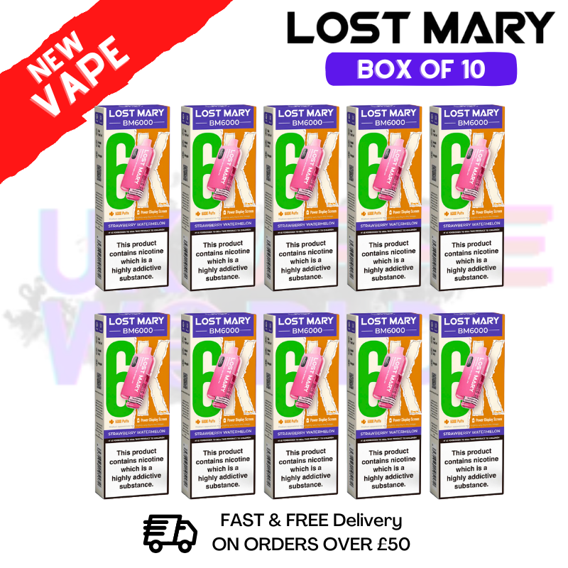 Shop Strawberry Watermelon LOST MARY 6000PUFF 6K Box Of 10 - UK Vape World