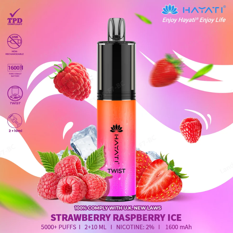 Strawberry Raspberry ICE Hayati Twist 5000 Puff 5K Disposable Kit