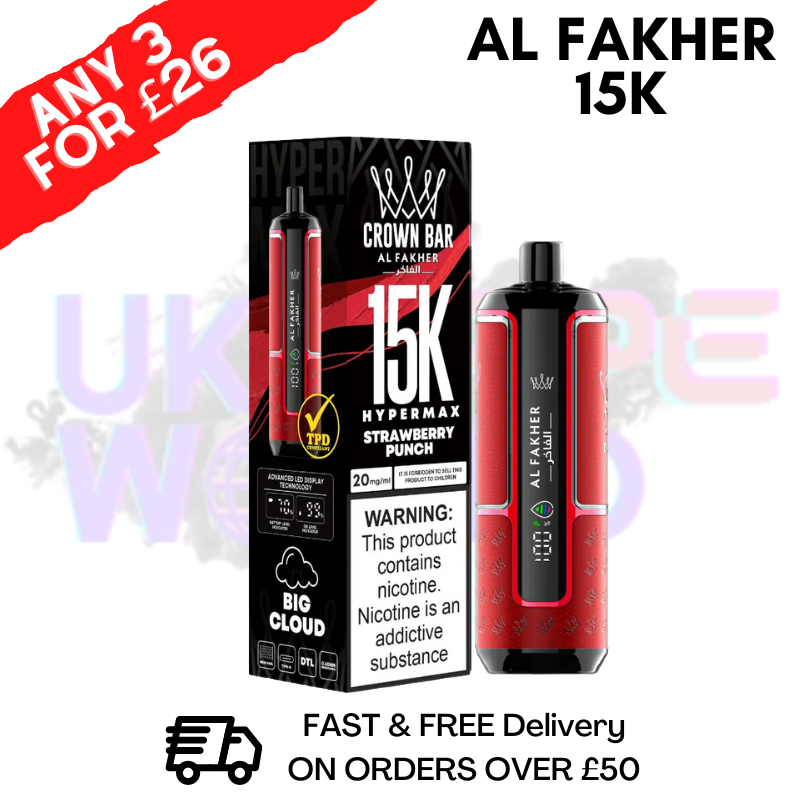 Shop Strawberry punch Al Fakher HyperMax 15k Puff | ANY 3 FOR £26 - UK Vape World