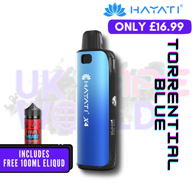 Hayati X4 Refillable Pod Vape Kit + Free 100ML Liquid - Torrential Blue - UK Vape World 