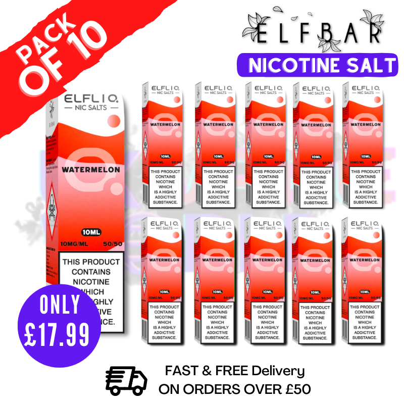 Shop Watermelon ICE ElfLiq Nic Salt BOX OF 10 - ONLY £17.99 - UK Vape World