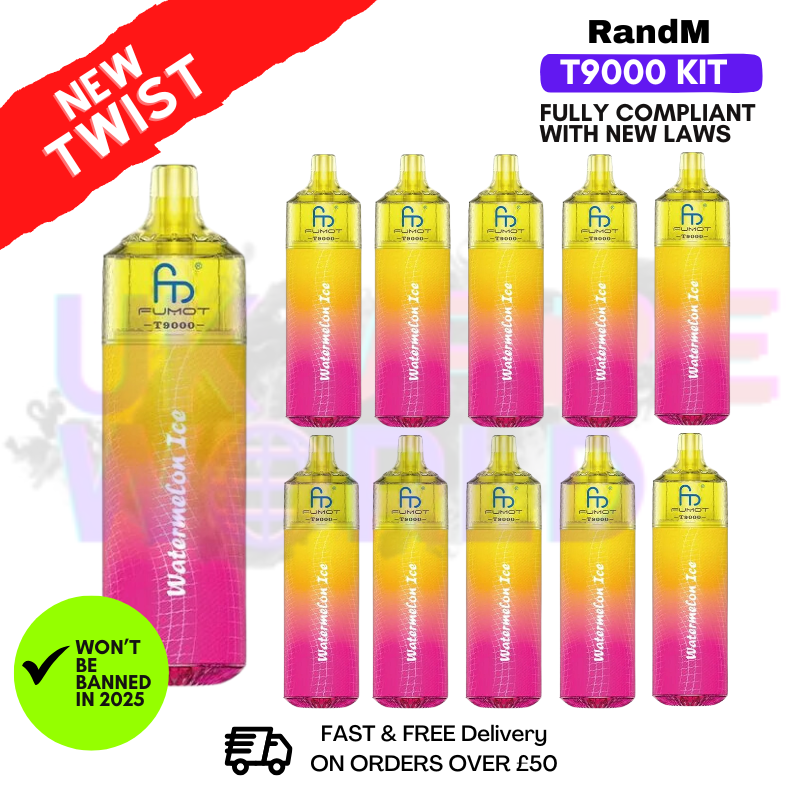 Shop Watermelon Ice Randm T9000 Puffs Box Of 10 - UK Vape World