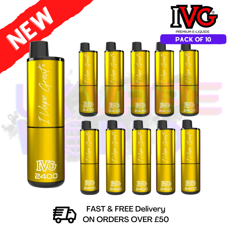 Box Of 10 - Banana Edition (NEW) IVG 2400 Disposable Pen Kit - UK Vape World