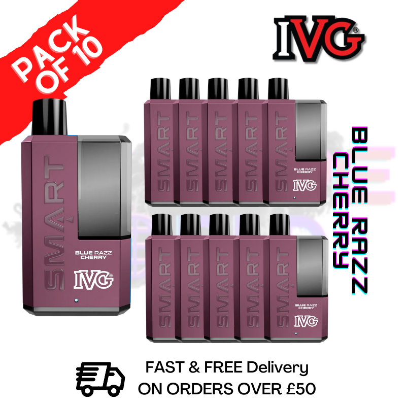 Shop Blue Razz Cherry IVG Smart 5500 Puff Kit Pack / Box Of 10 - UK Vape World