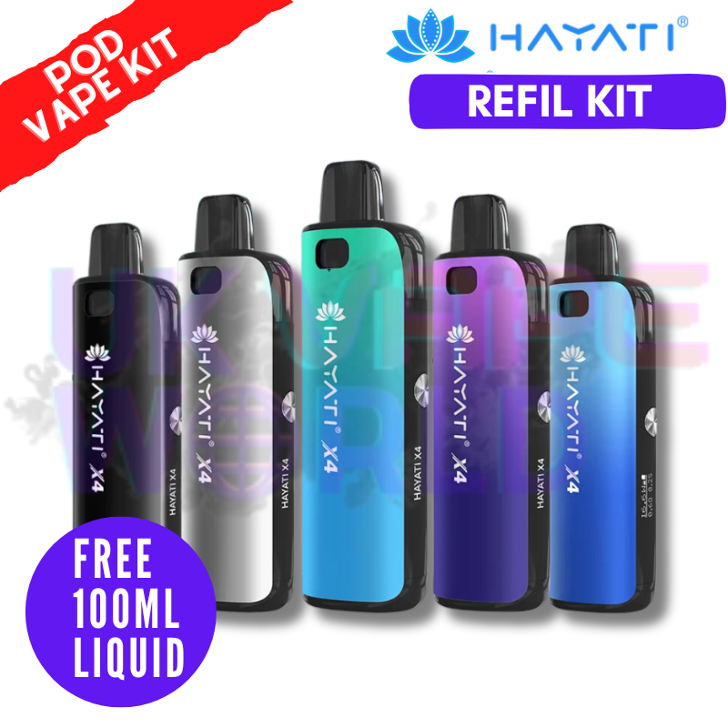 Hayati X4 Refillable Pod Vape Kit + Free 100ML Liquid